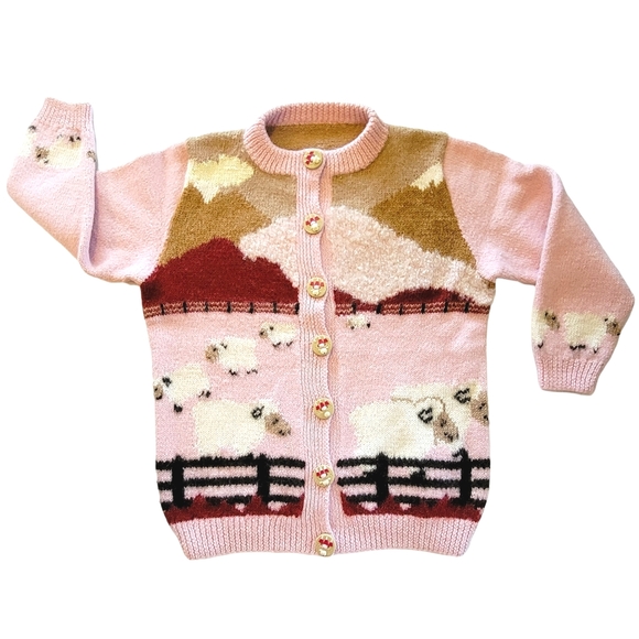 Vintage Sweaters - Vintage Hand Knit Sheep Sweater